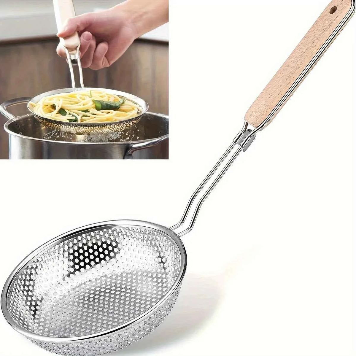 Fine-Mesh Skimmer with Wooden Handle