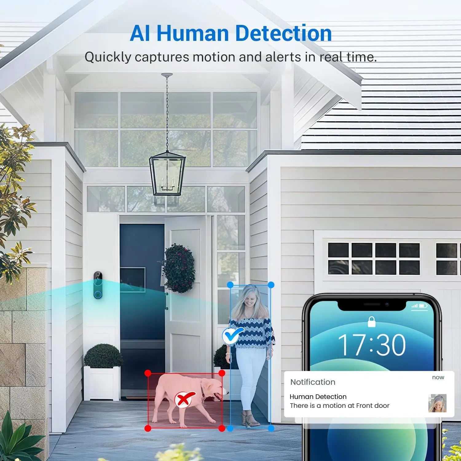 Cámara de Timbre de Video Inalámbrico con Detección por IA y Visión Nocturna