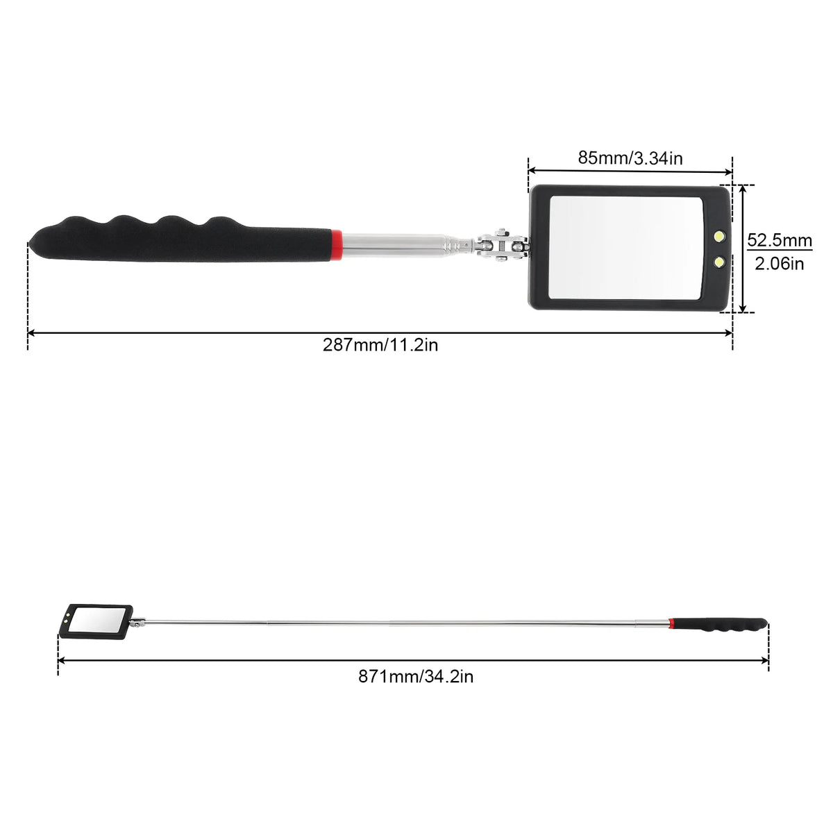 Telescopic LED Inspection Mirror with Swivel Head