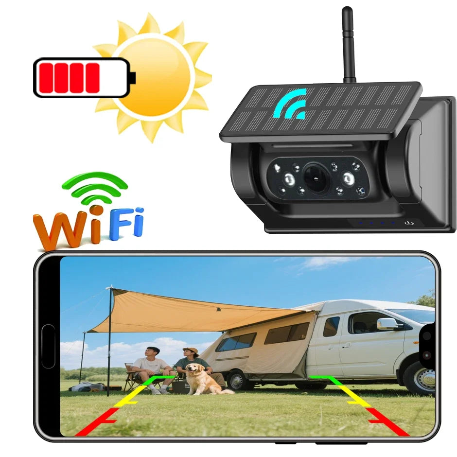 Wireless WiFi Solar Backup Camera Magnetic BaseAI Blind Spot Alarm Backup for IPhone Android Bus Van Truck RV Front Rear View .