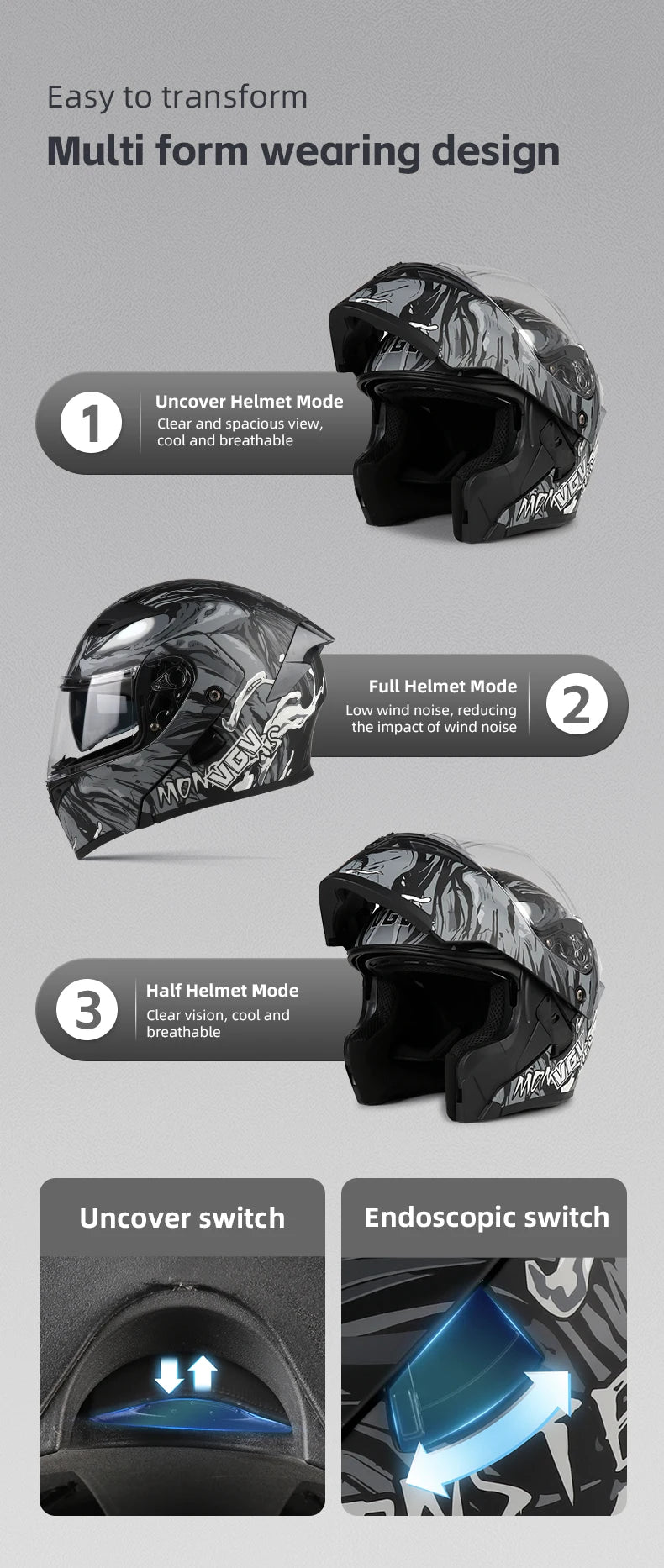 VGV 91 Flip Motorcycle Helmet, Dual-Lens, DOT Certified