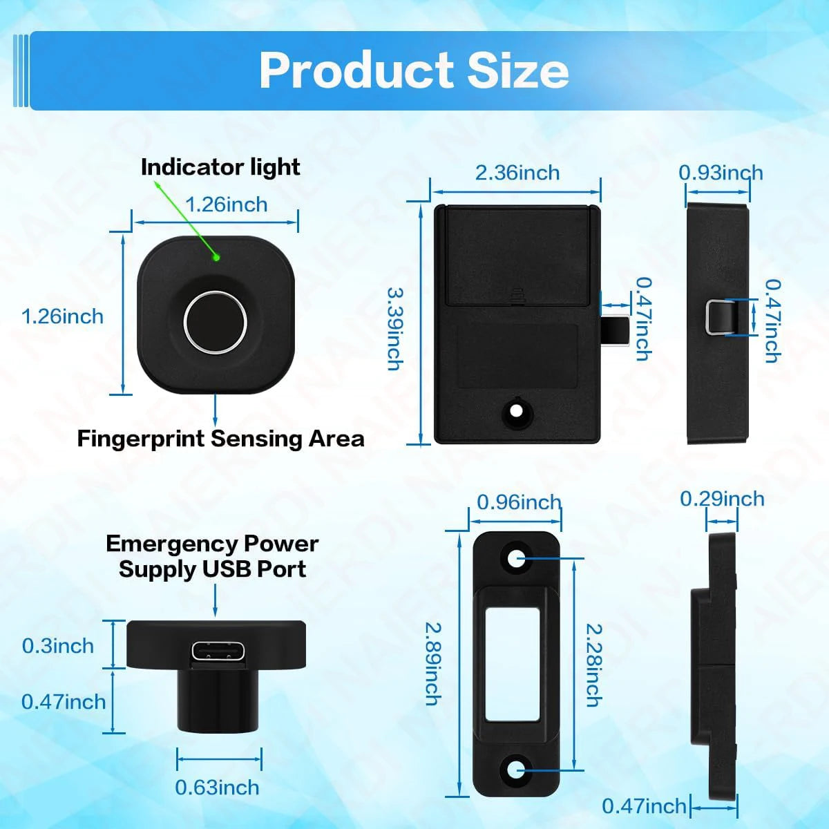 Fecho de Armário com Impressão Digital NAIERDI, Fechos Digitais Biométricos Inteligentes, Gavetas Ocultas, Anti-Roubo, Sem Chave, Segurança para Casa e Escritório