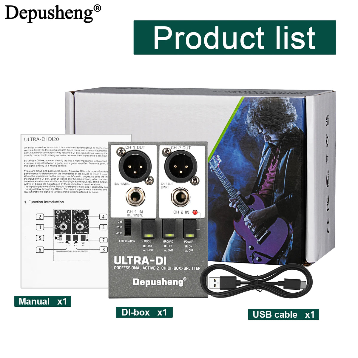 Boîte DI audio active avec options de canal