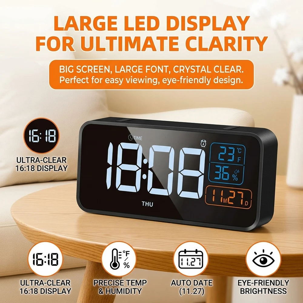 Digital Dual Alarm Clock with Temperature and Humidity