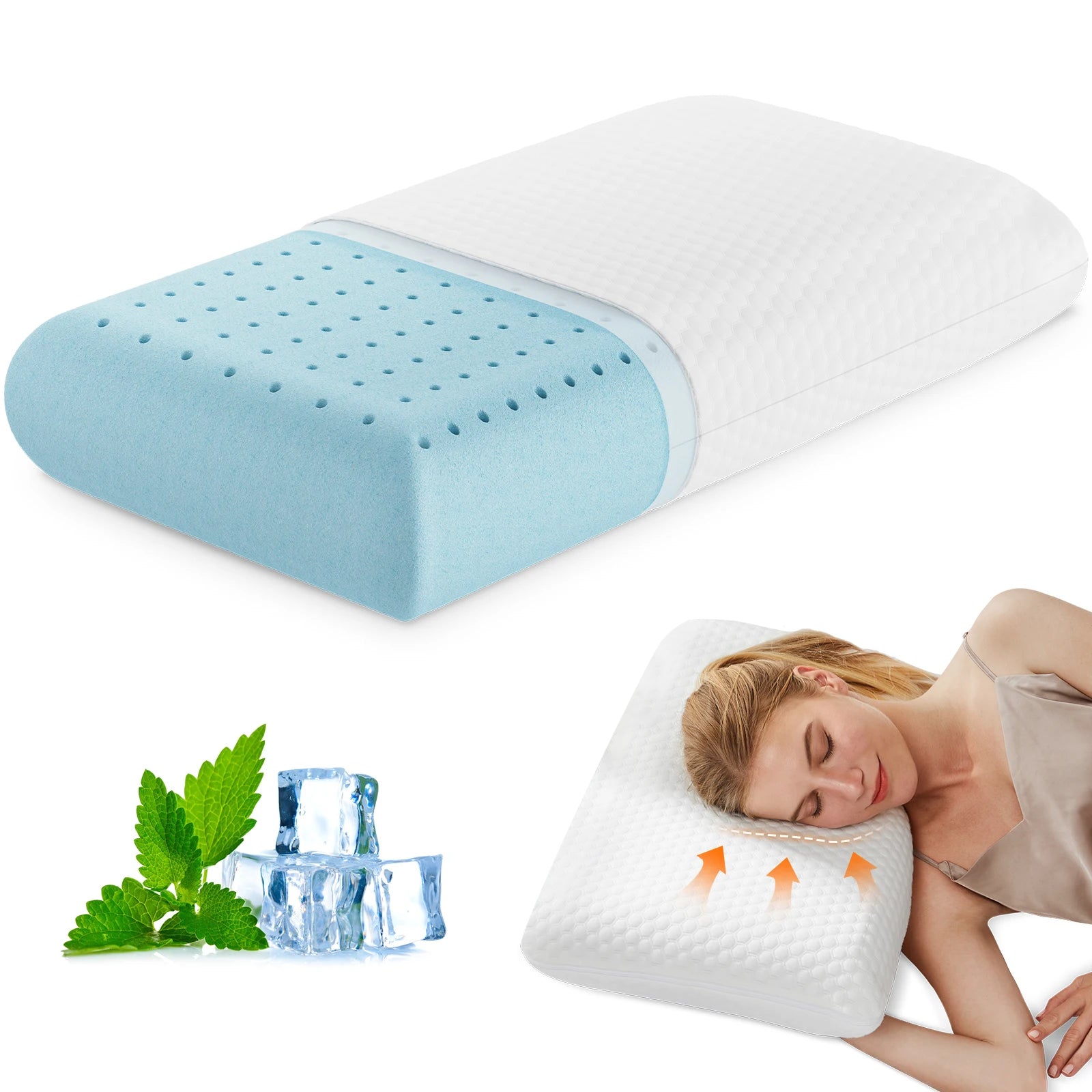 Memory Foam Neck Pillow with Cooling Ventilation & Washable Cover
