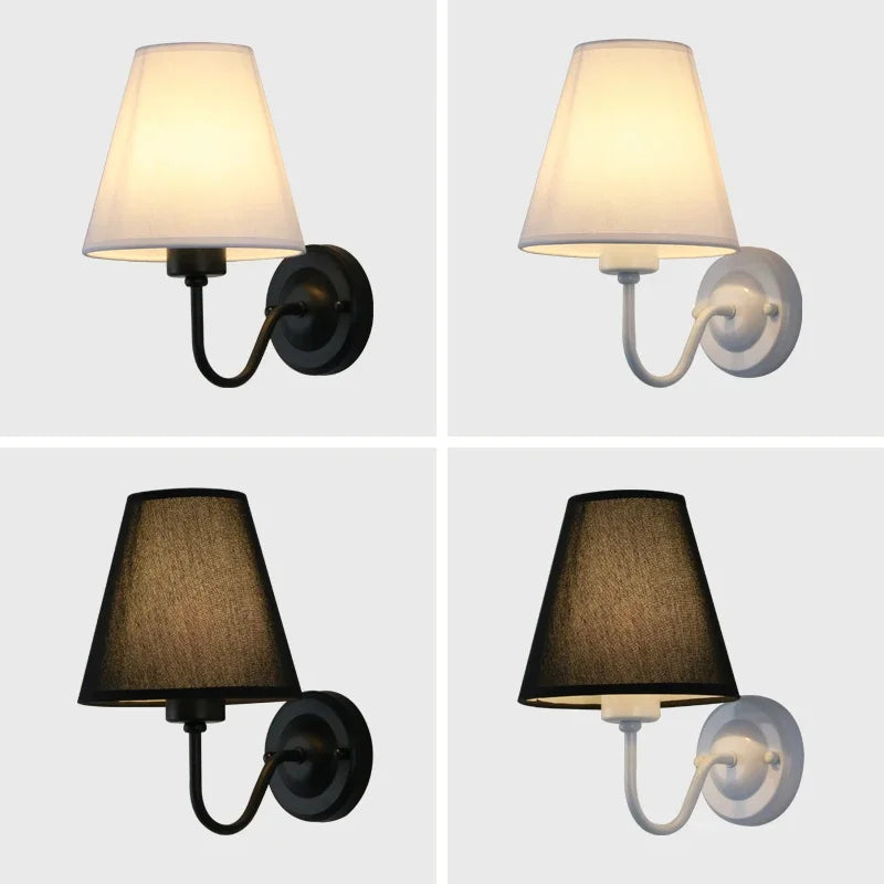 E27-vägglampa med tygskärm, flera utföranden