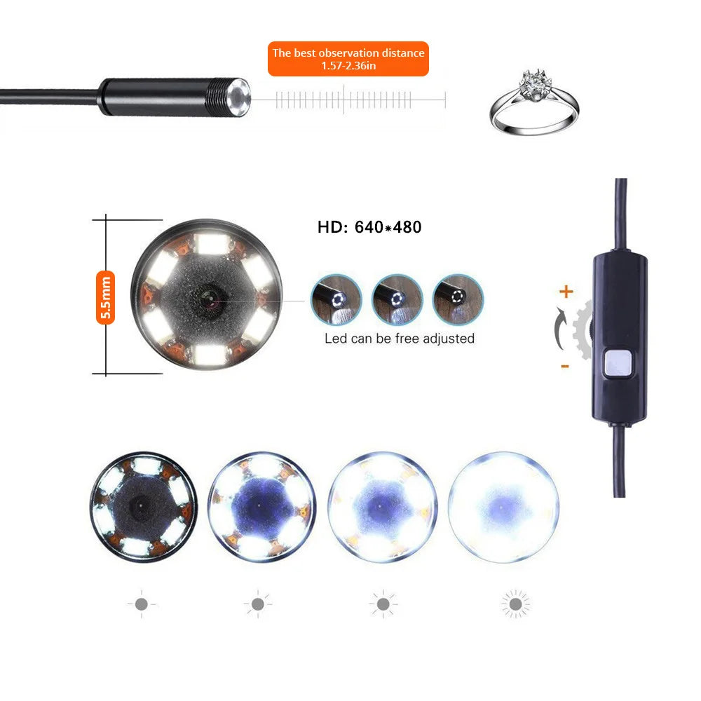 7mm Android Endoscope Camera 3-in-1 Waterproof LED Inspection Camera