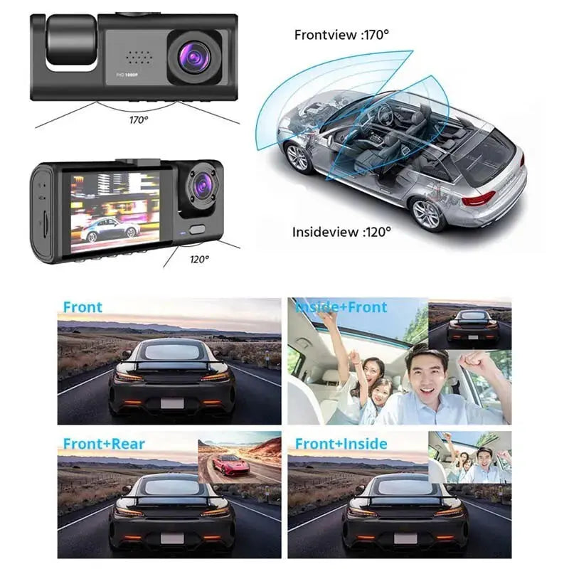 Dash Cam W/ IR Night Vision Loop Recording & 2" IPS Screen 1080P 3 Camera (25 day delivery time) Spy-shop.com