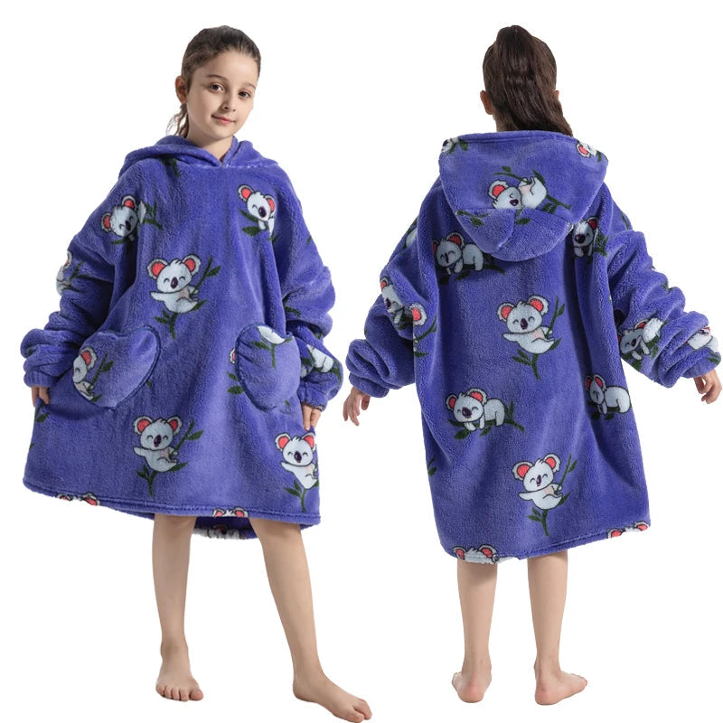 Girls Winter Clothes Flannel Thick Hoodies Super Warm Children's Sweaters Kids Hooded Loose Clothing Homewear Wearable Blankets