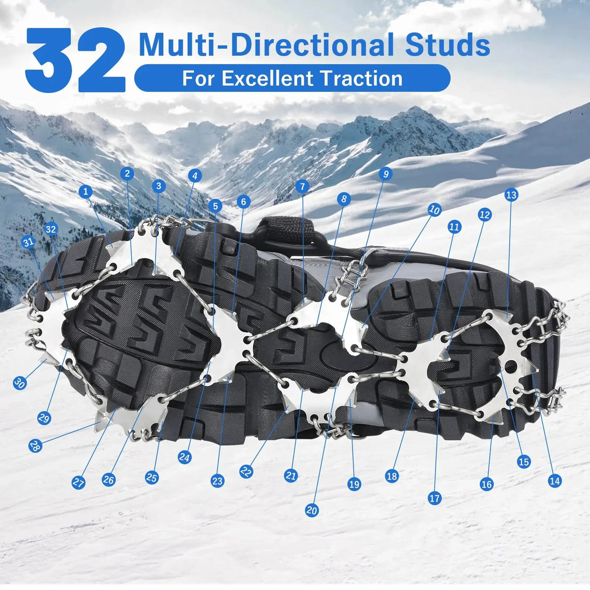 32-Spike Winter Traction Cleats - Pair with Bag