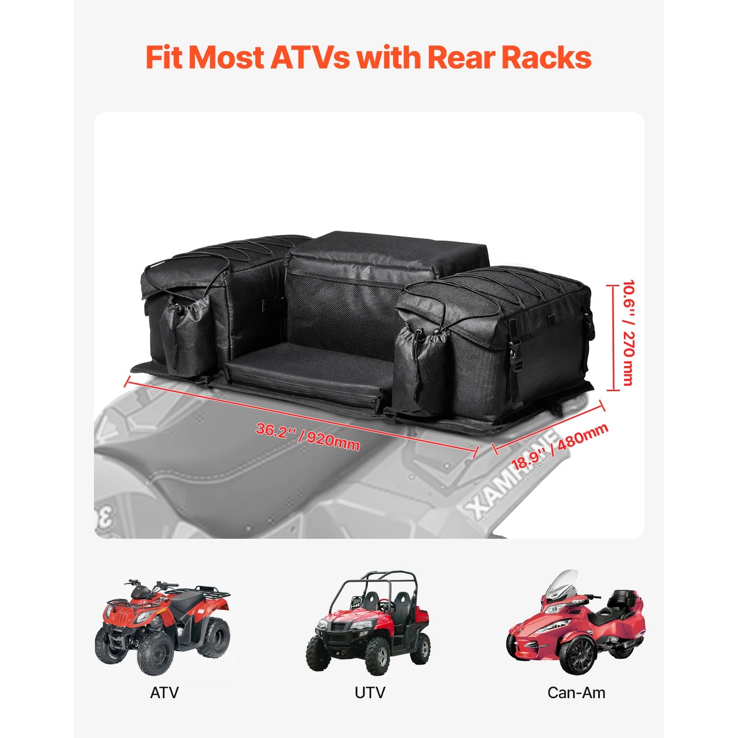 50L ATV Rear Storage Bag with Seat Cushion and Bottle Holder
