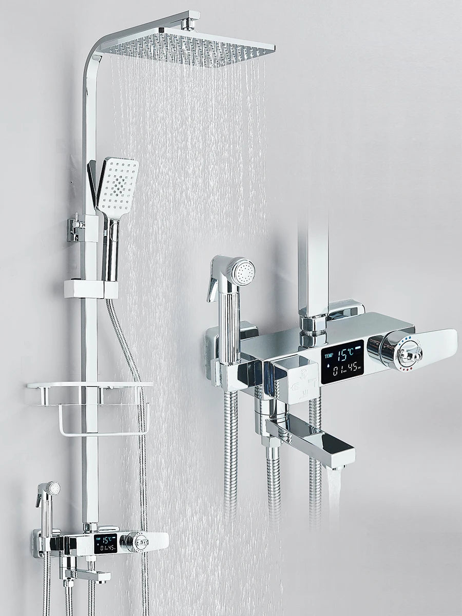 Black Digital Display Thermostatic Shower Faucet Set