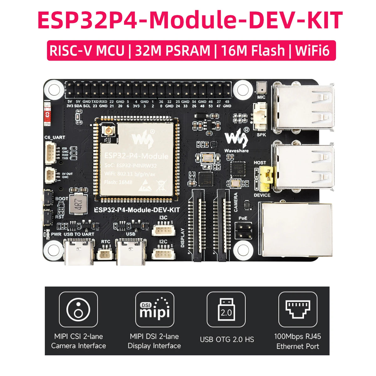 Multimedieutviklingskort med ESP32-P4 og ESP32-C6