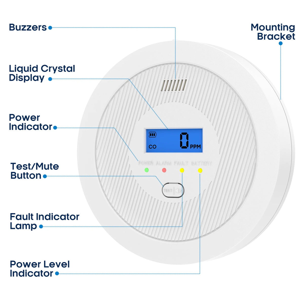 LCD Display Carbon Monoxide Alarm, 85dB CO Detector