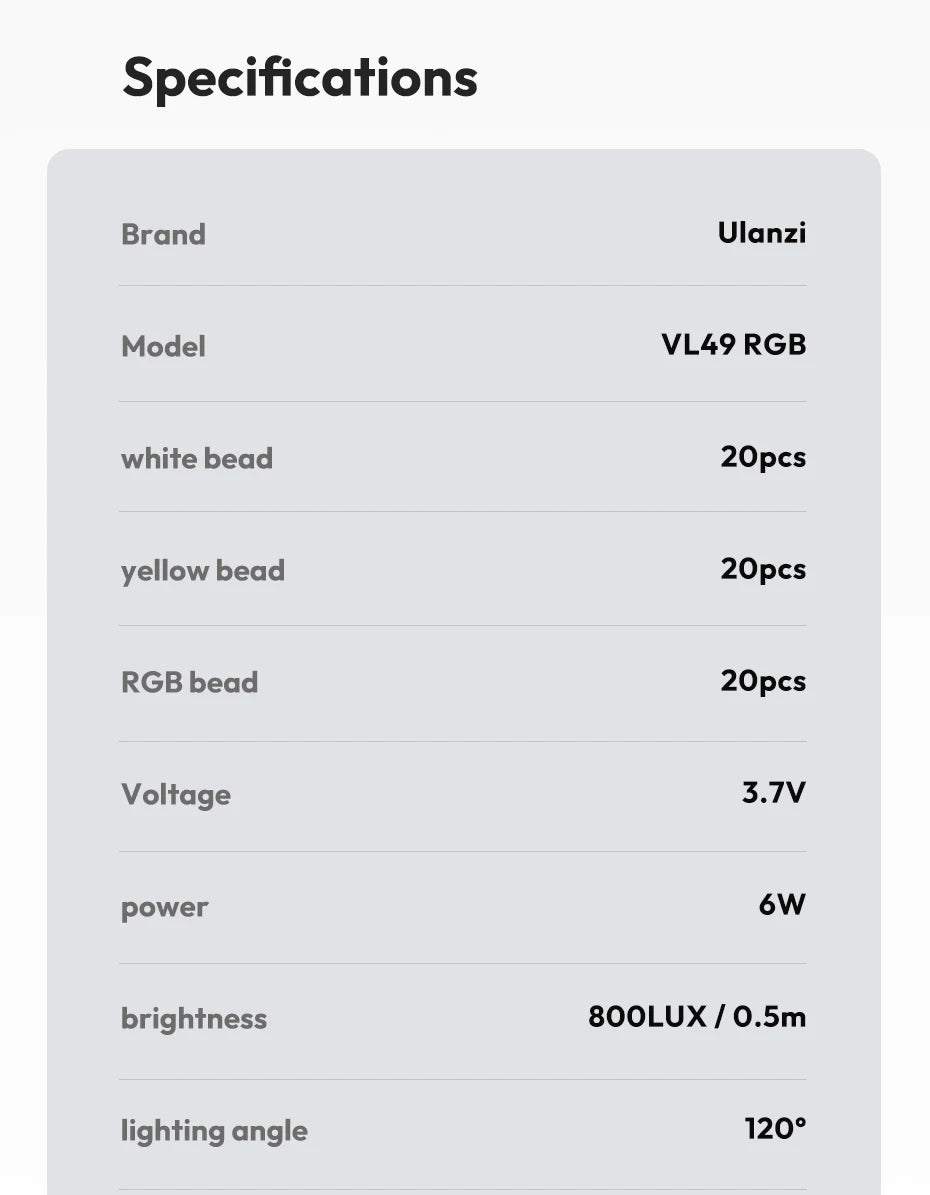 Φωτιστικό βίντεο LED Ulanzi VL49 RGB με ρυθμιζόμενο χρώμα και μπαταρία 2000mAh