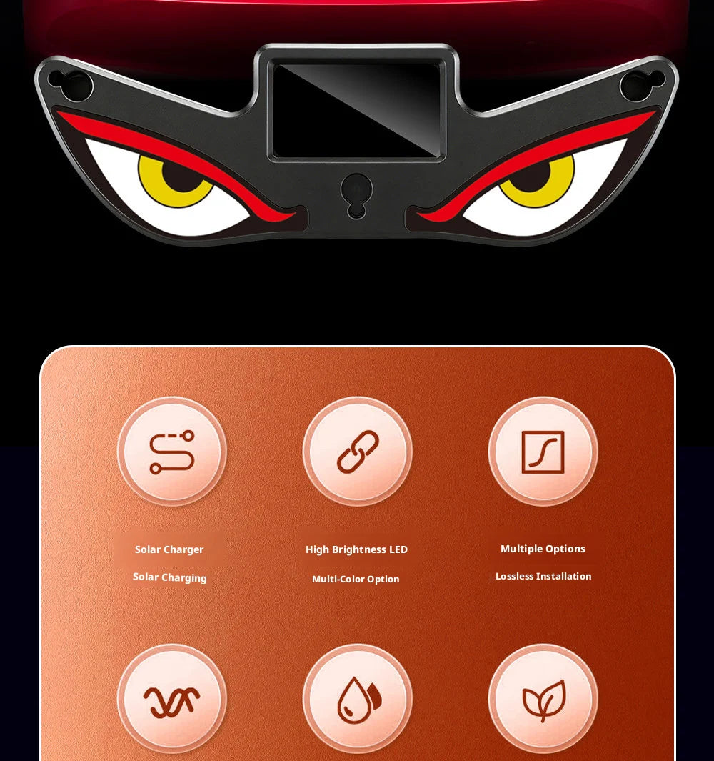 SEAMETAL Car Dynamic Expression Light Neon LED Solar Type-C Rechargeable Wireless Devil's Eyes Light Smart Sensor Universal Fit