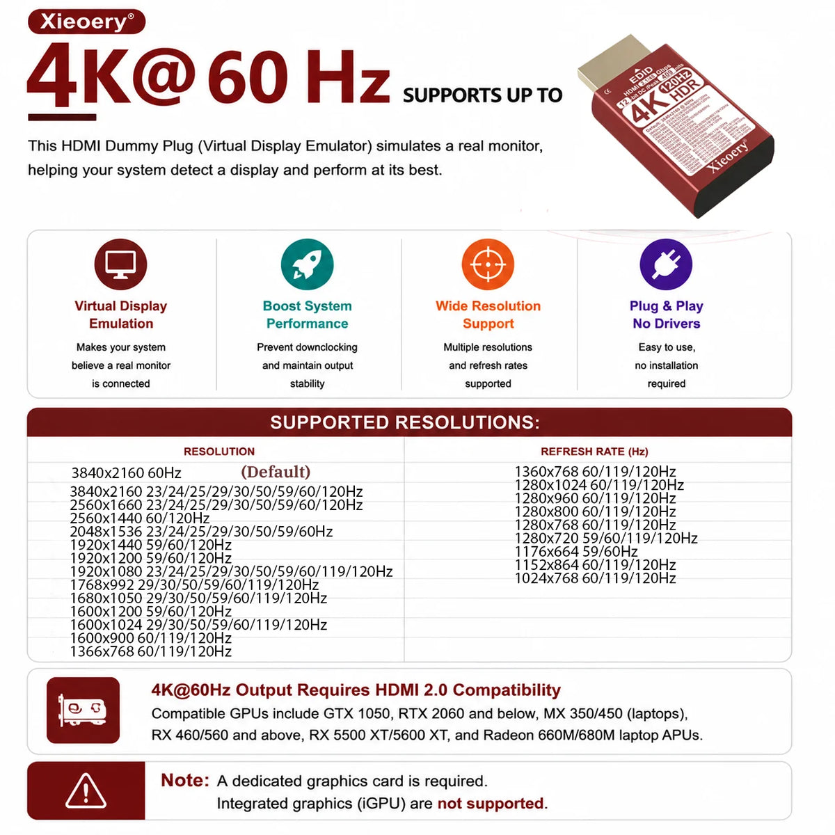 X-16 HDMI EDID Emulator for Headless PCs