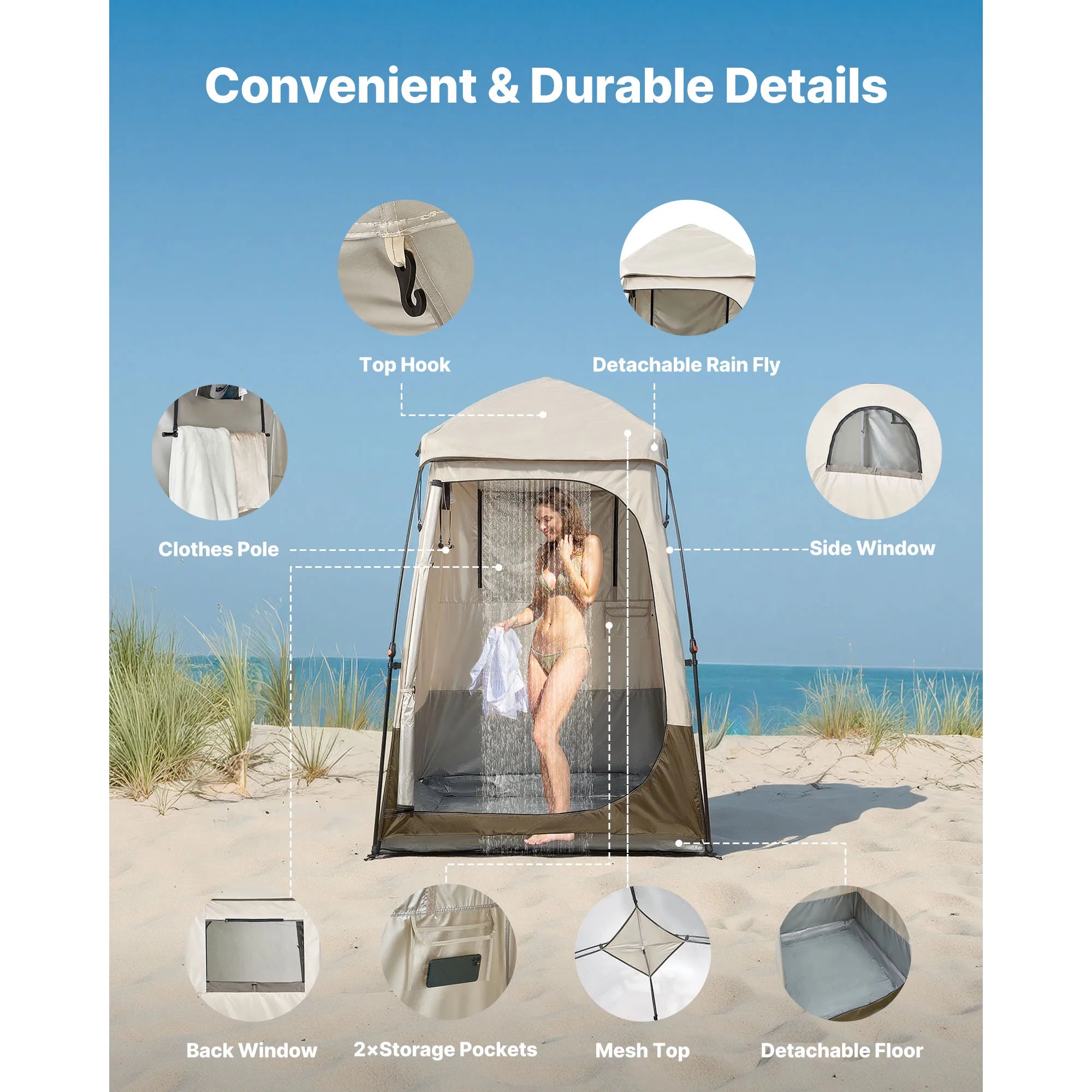 SucceBuy Camping Shower Tent 1 Room Foldable Privacy Tent Changing Room with Ground Stakes Ropes Carry Bag and Crossbar