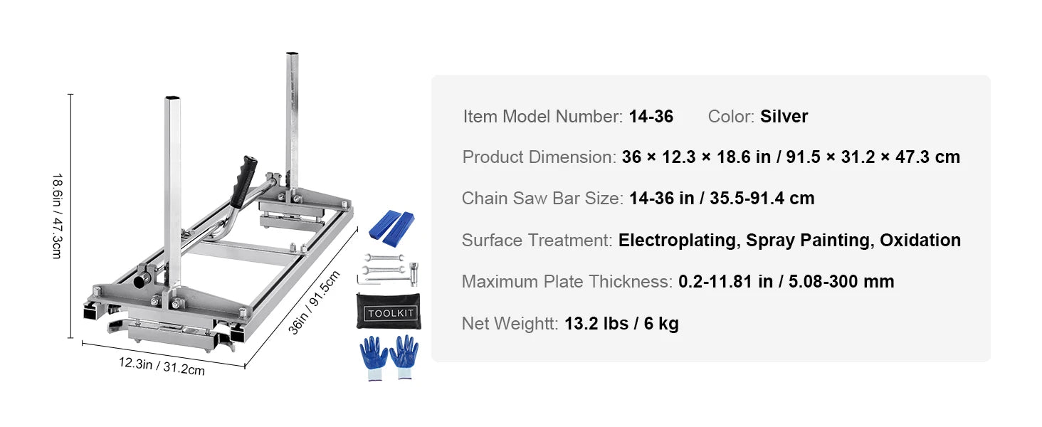 SucceBuy 14-36" Chainsaw Mill Sawmill Guide Bar Chain Saw Planking Mill with 0.2-11.81" Cutting Thickness for Builder Woodworker