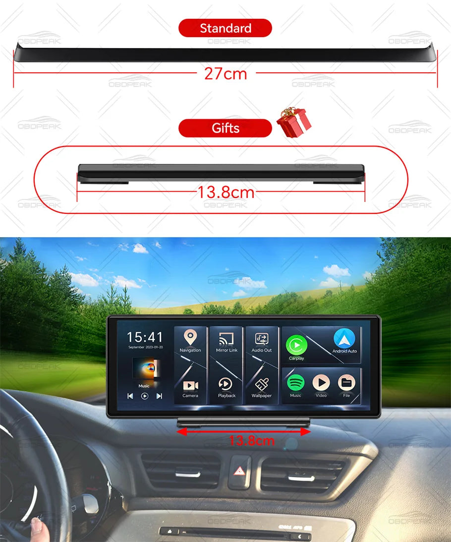 11.3" Android 14 Car Mirror Dash Cam with CarPlay, GPS & 1080P