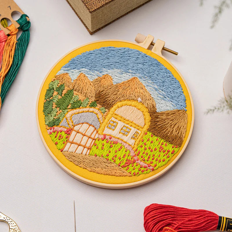 Printed Landscape Embroidery Kit, Hoop Options