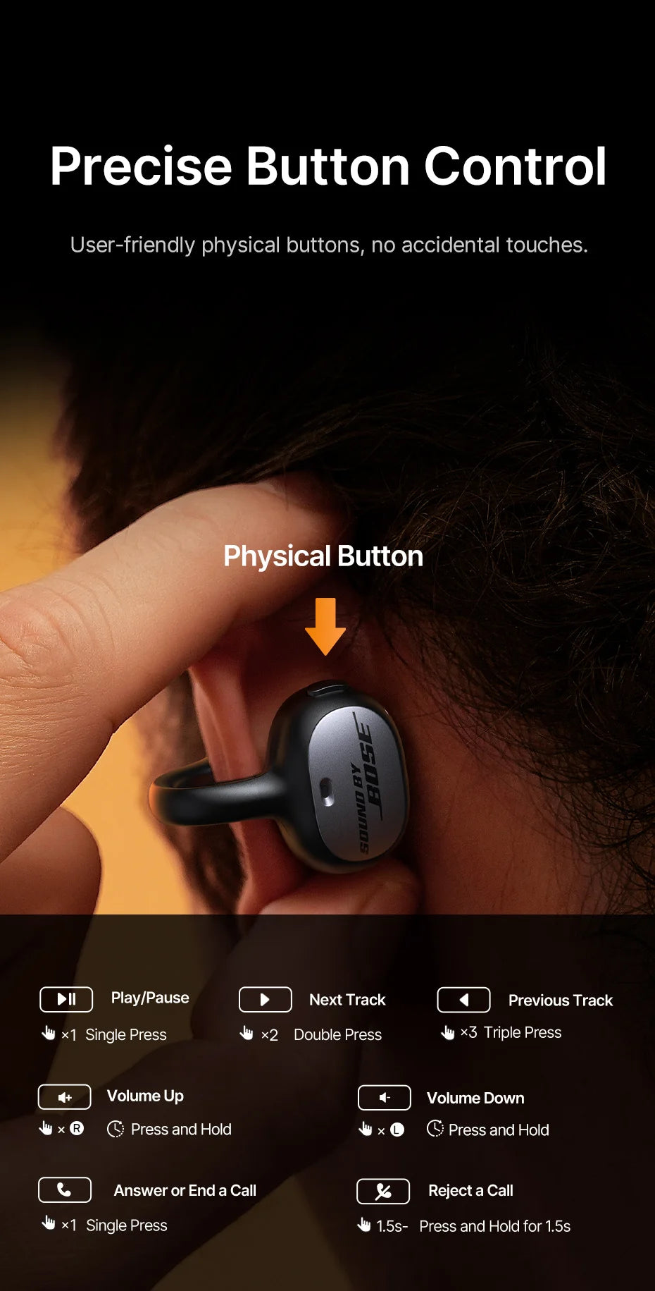 Căști wireless Baseus XC1 cu clips deschis pe ureche Bluetooth 6.1