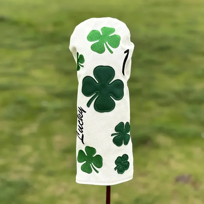 Elegantes capas para cabeças de tacos de golfe com trevo - resistentes, brancas, com desenho de trevo de quatro folhas verde, protetores para tacos