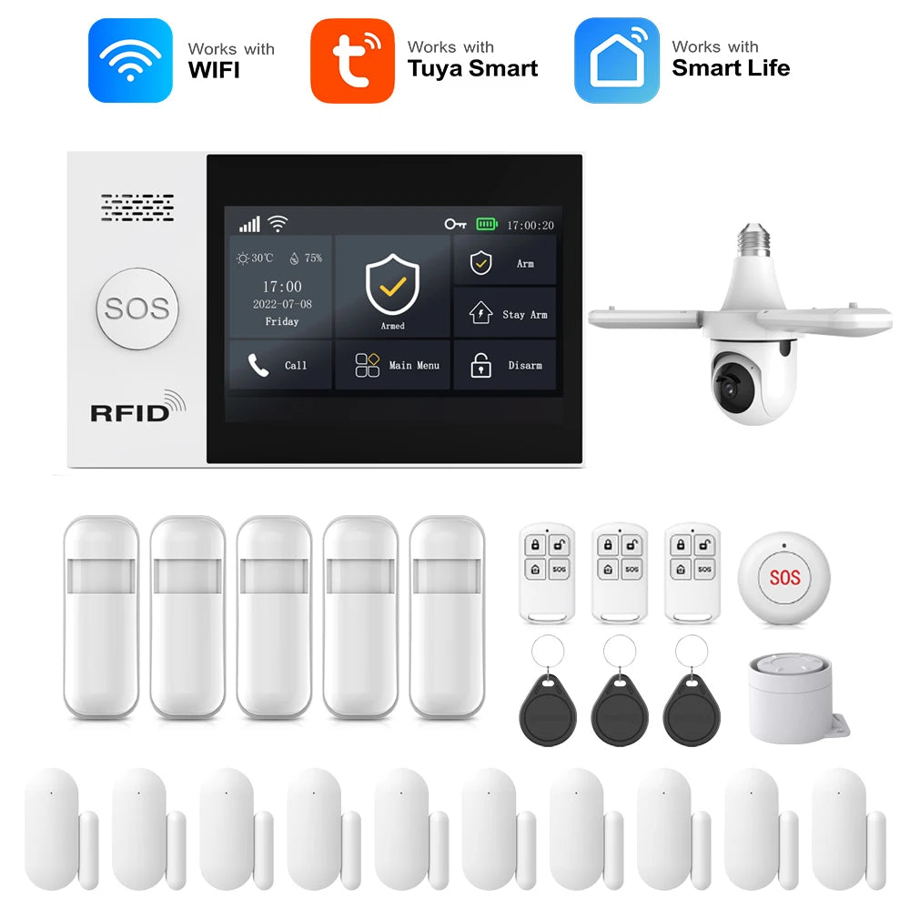 Tuya Smart Life APP Compatible Wireless GSM Alarm System WiFi Burglar Detection Real-Time Alerts for Home Garage Office Shop
