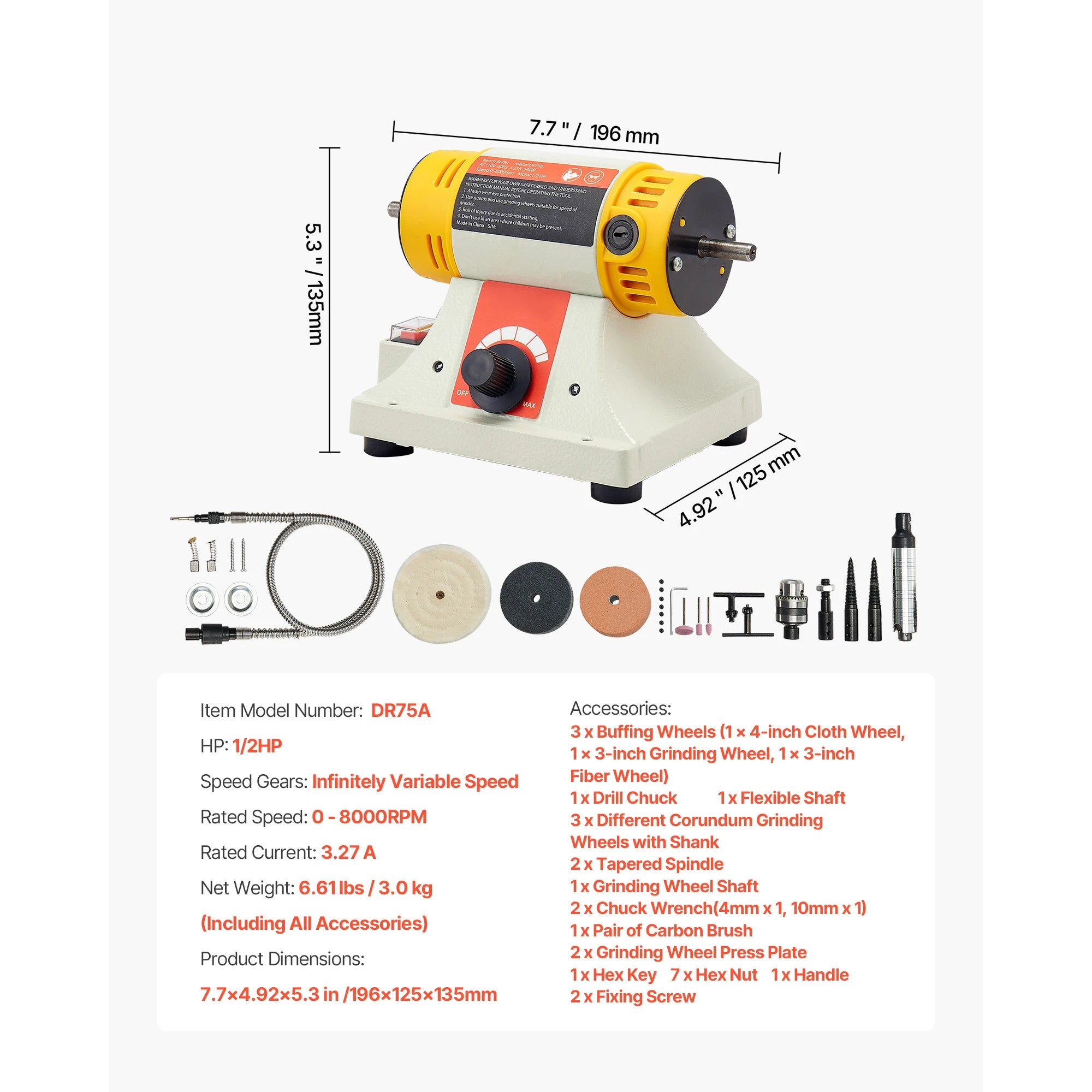 Polirka za stol s 1/2 KS i promjenjivom brzinom 0–8000 RPM, komplet