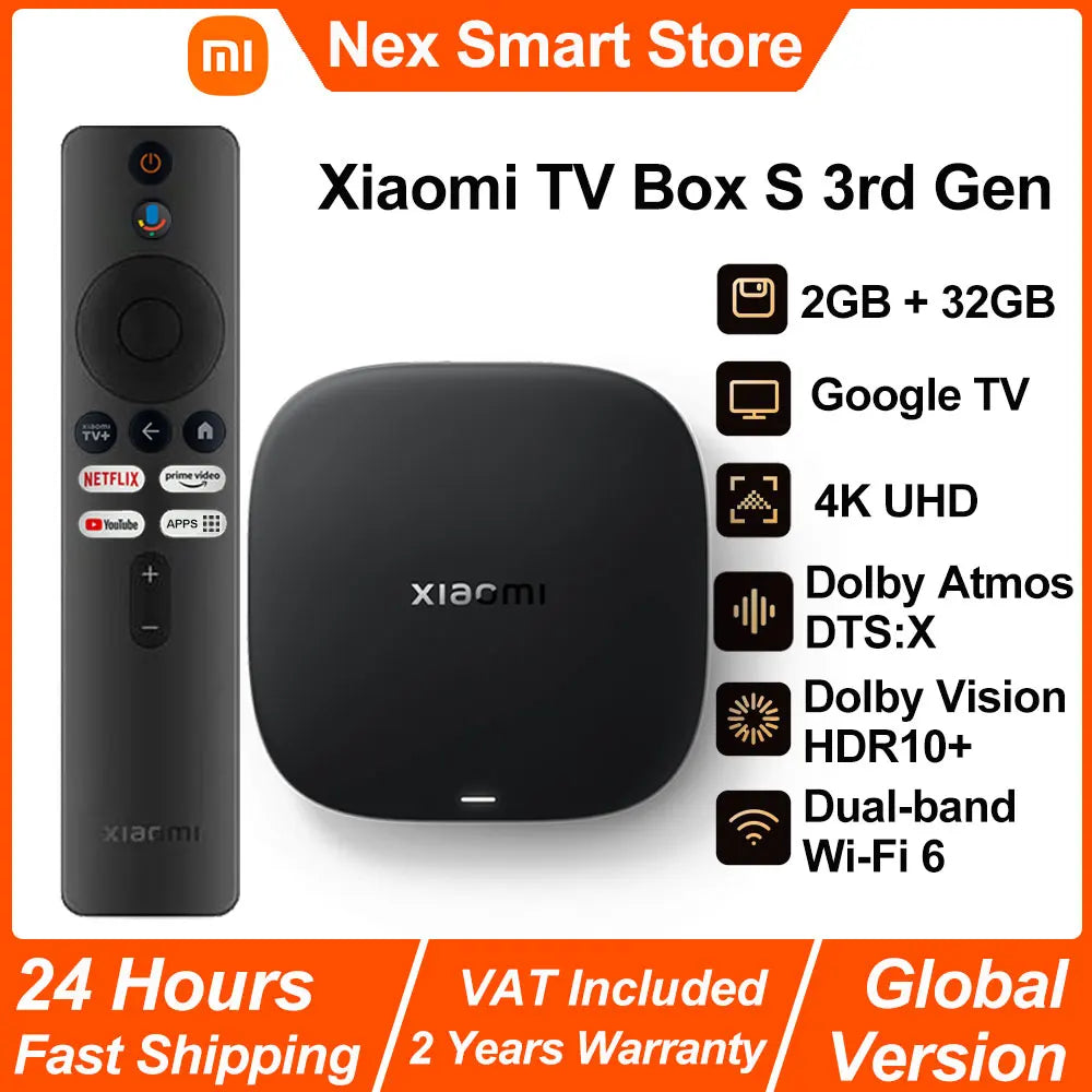New Xiaomi TV Box S 3. generacija, pametni Android TV box 4K UHD media player, Dolby Vision HDR10+ Google Assistant Google TV set-top box