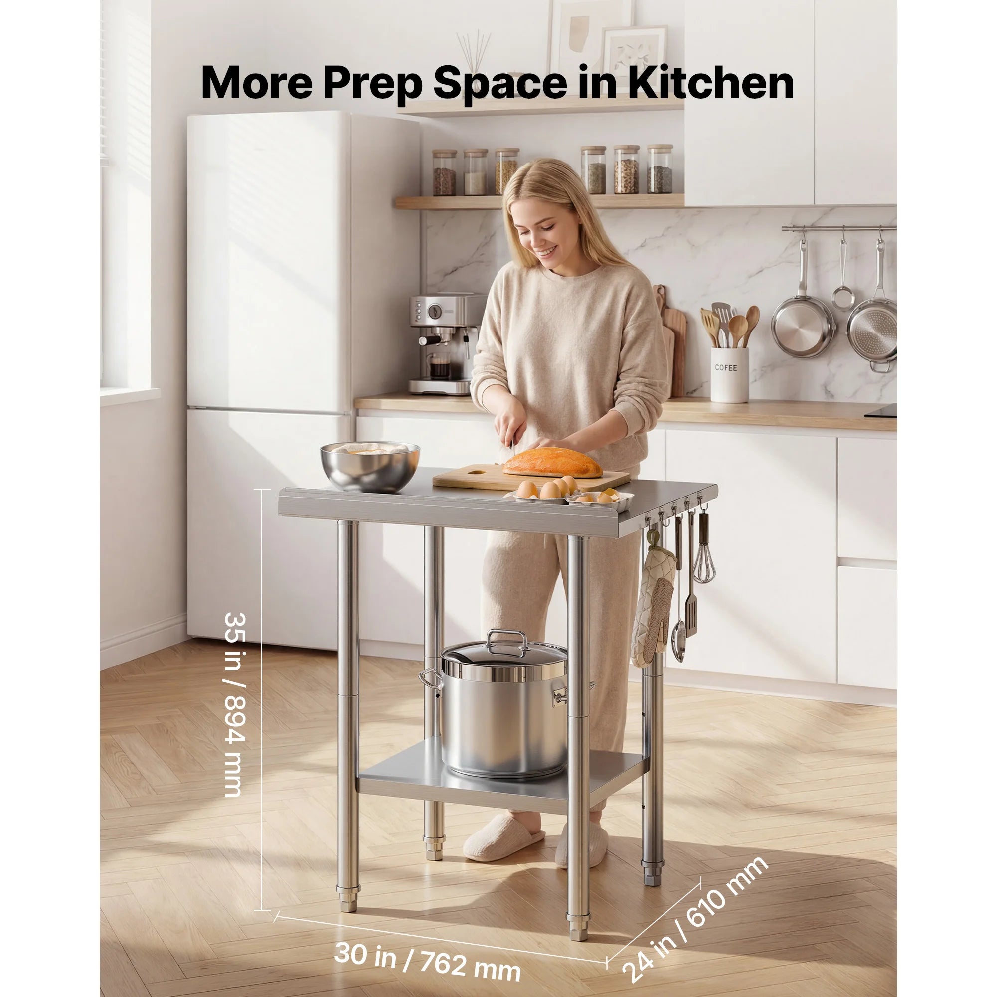 SucceBuy Stainless Steel Work Table with Backsplash Adjustable Undershelf Metal Utility Worktable for Restaurant Home Outdoor