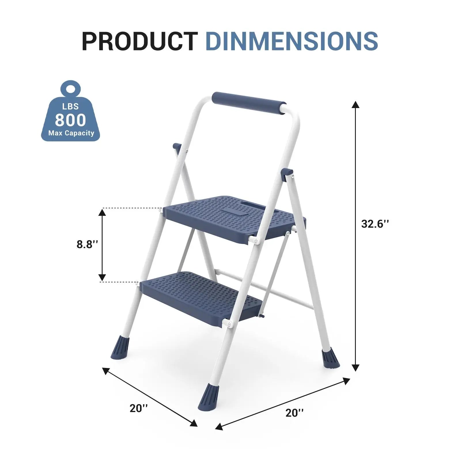 Folding 2-Step Ladder Stool with Anti-Slip Pedals 800 lb Capacity