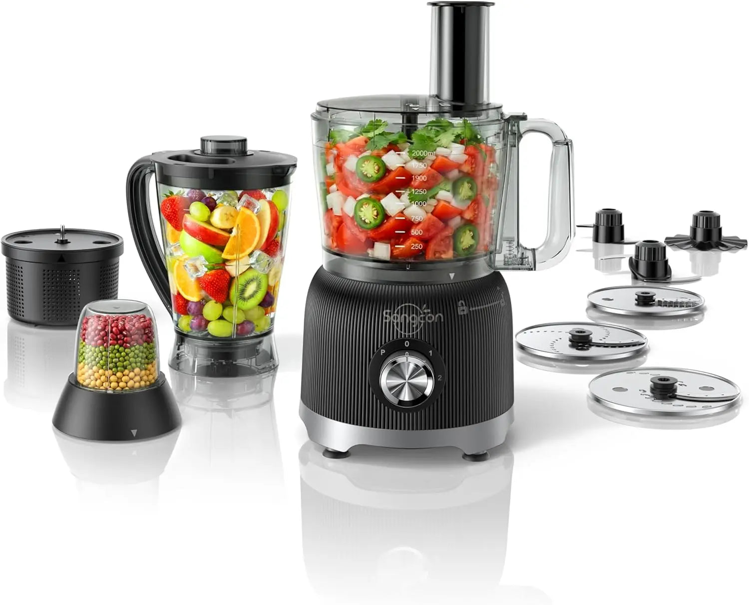600W 11-in-1 Food Processor & Blender Combo with Dual 8-Cup Bowls