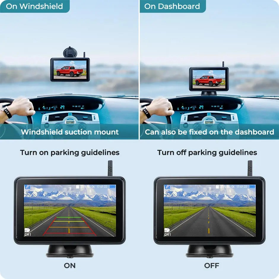 7'' Magnetic Solar Charging Wireless DVR Camera with 1080P Touch Monitor BSD Blind Spot Alarm, for Truck/RV/Trailer/Forklift