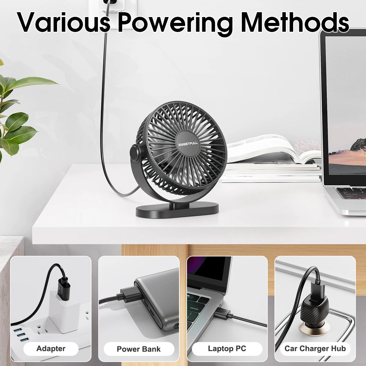 USB Desktop Wall Mounted Mini Fan, 3-Speed Quiet Cooling Fan