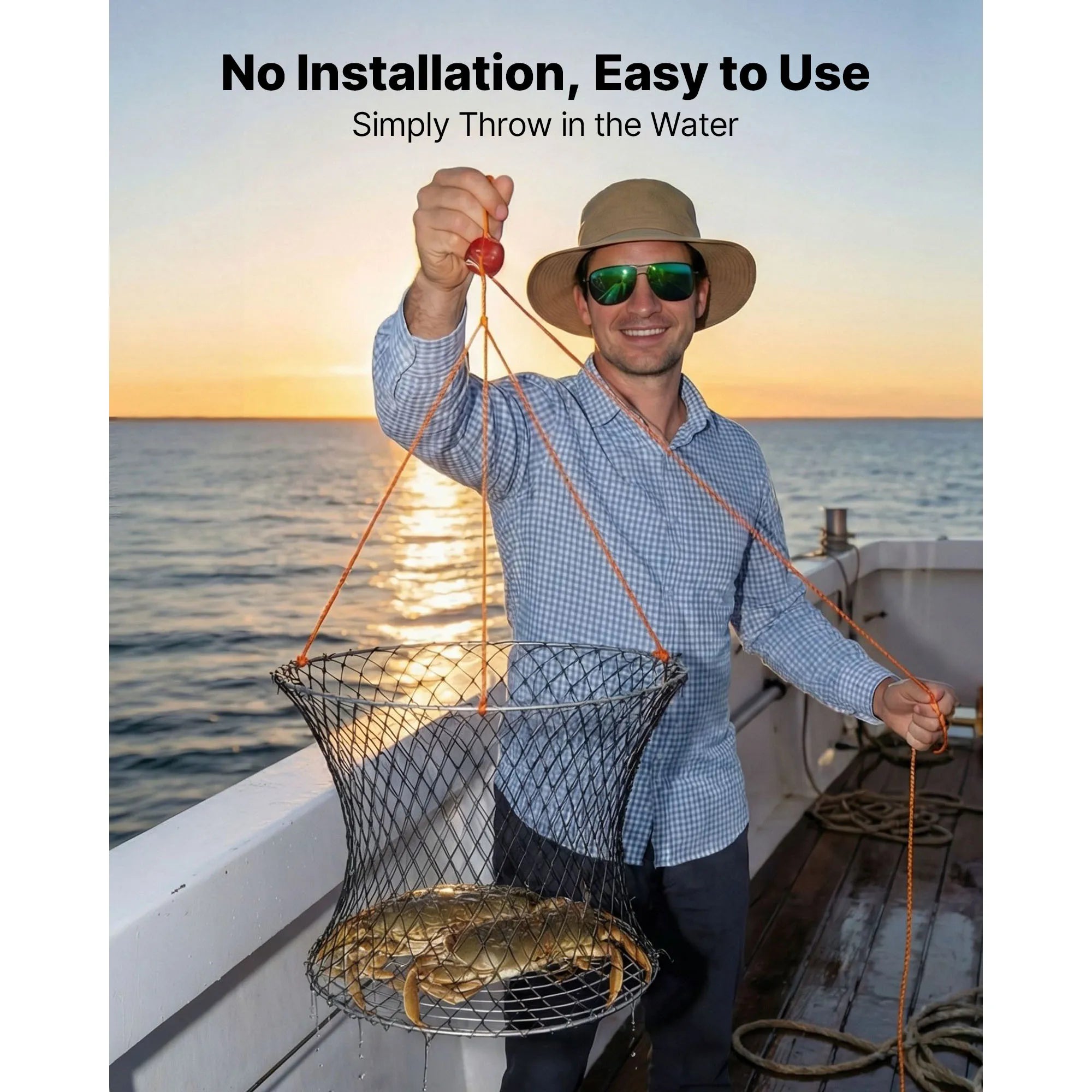 Double Ring Crab Trap Kit with 60ft Rope Foldable 2 Pack