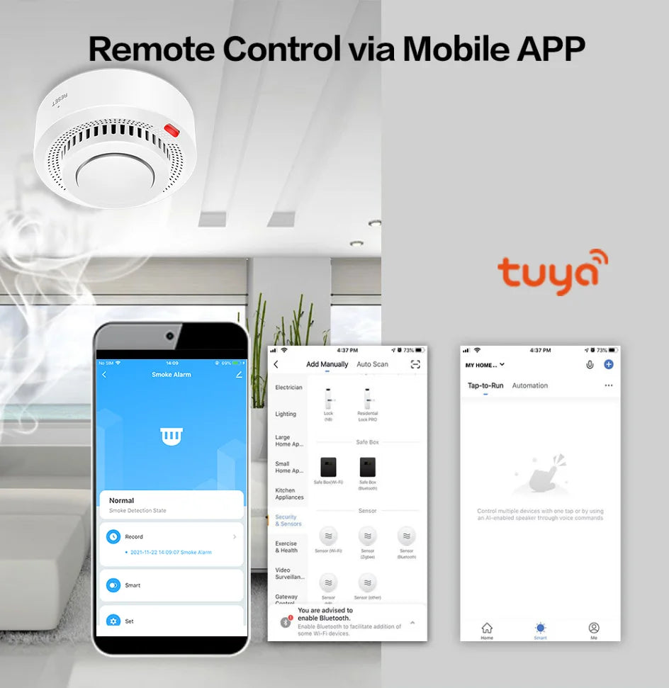 Tuya Smart WiFi Smoke Sensor Fire Protection Smoke Detector 85dB Sound Security System Firefighters Smartlife APP Control