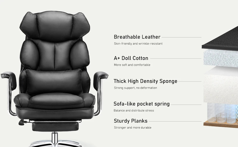 Ergonomic Office Chair with Footrest, Lumbar Support & Recline