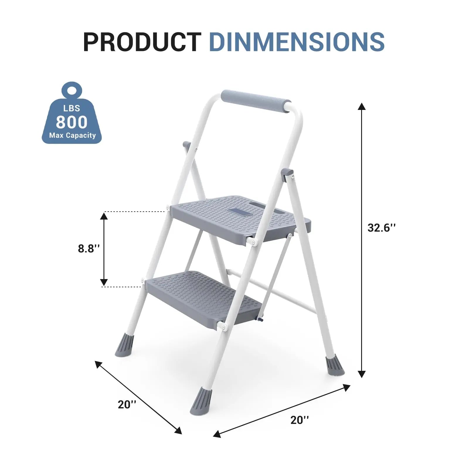 Folding 2-Step Ladder Stool with Anti-Slip Pedals 800 lb Capacity