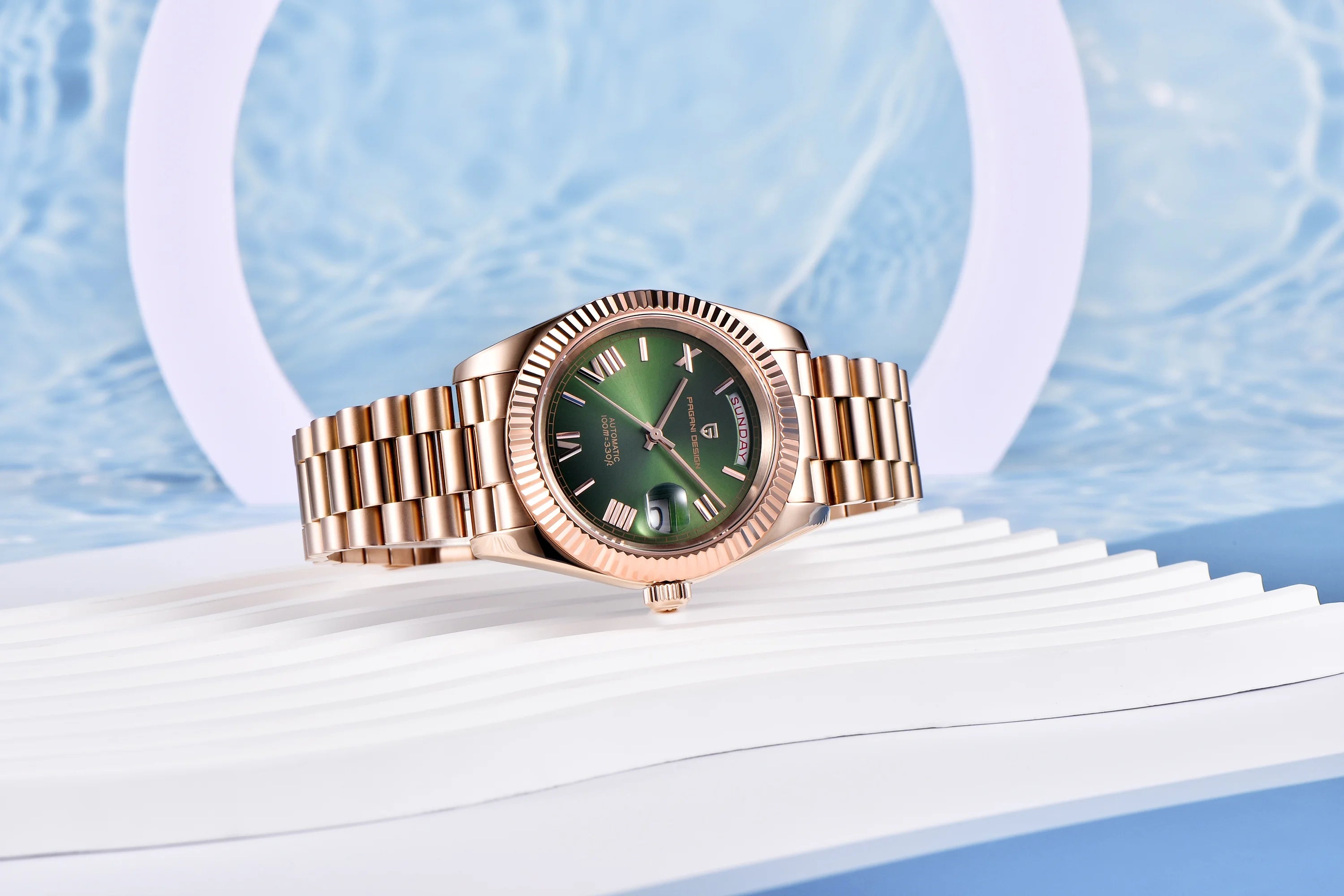 Orologio Meccanico Automatico Uomo Oro Rosa NH36A Zaffiro 10Bar