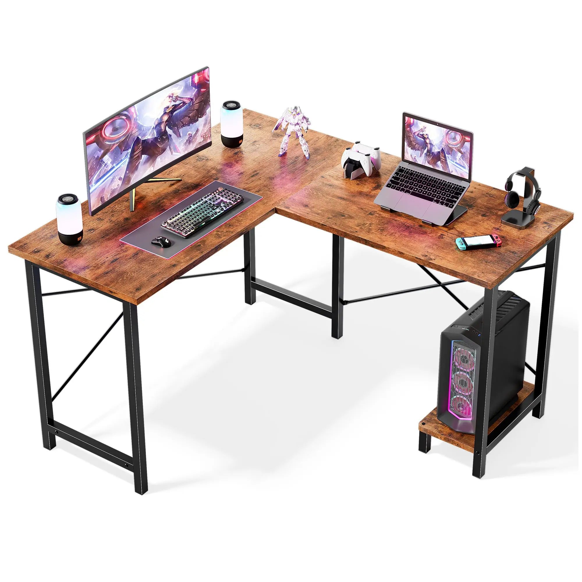 50 Inch L-Shaped Gaming Desk with CPU Shelf Corner Workstation
