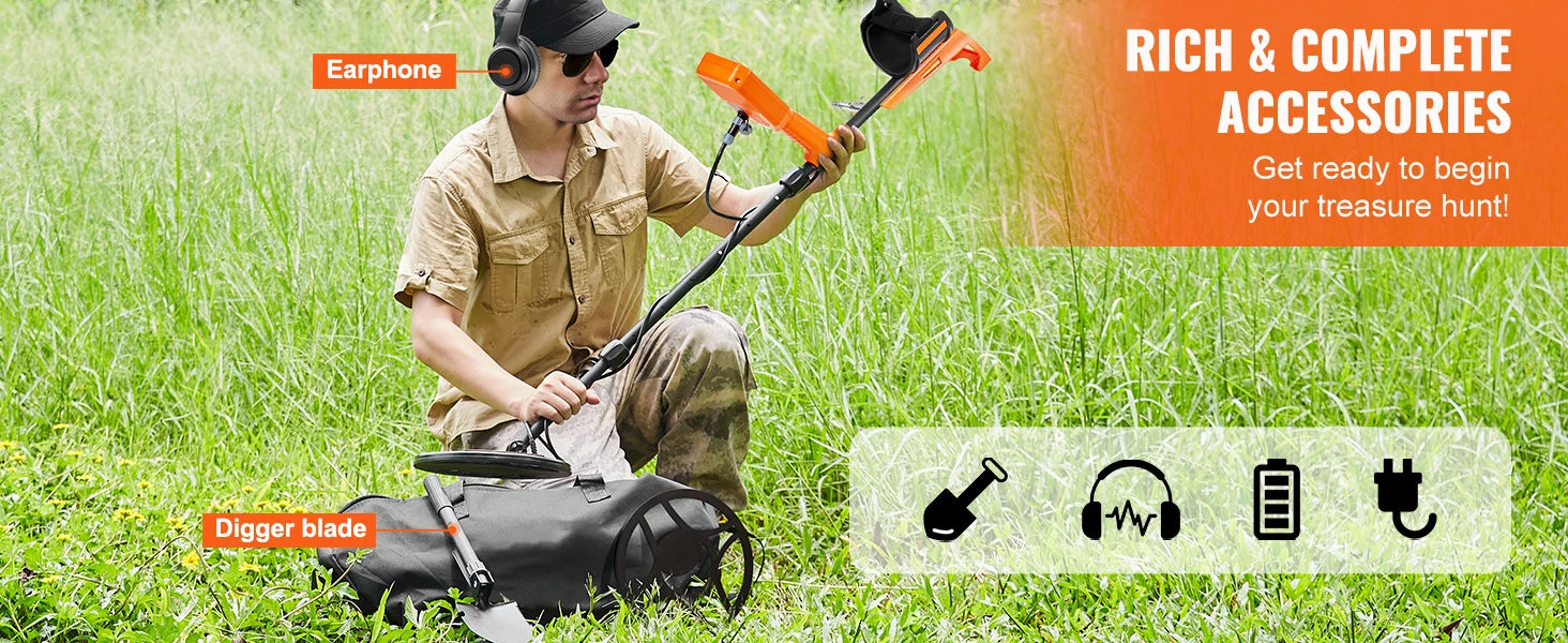 Professional Waterproof Metal Detector with 12" Coil & 7 Modes