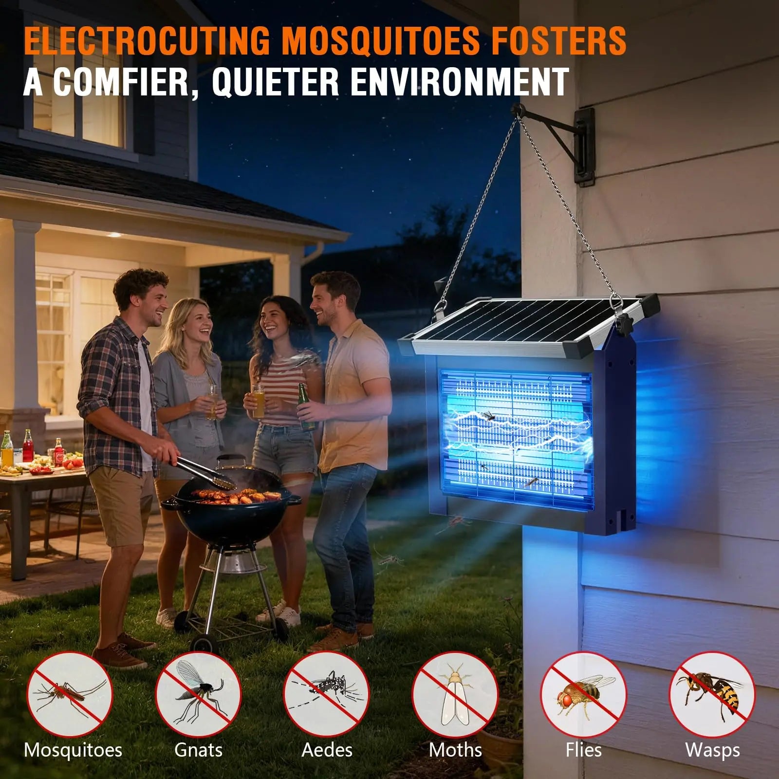 Solar Bug Zapper Outdoor 4500V Mosquito Killer with Auto Sensor
