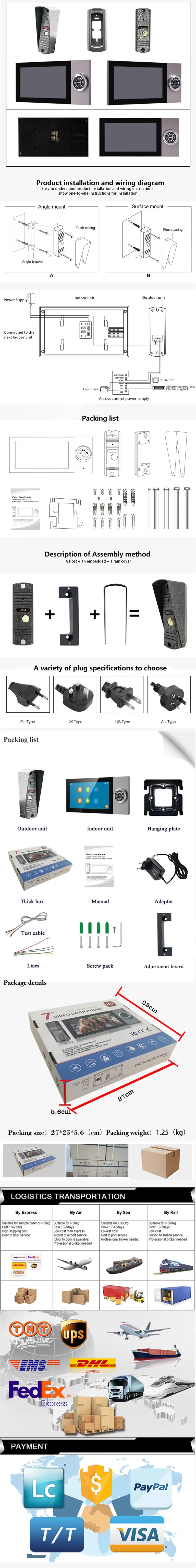 7 Pouces 4-Filaire AHD WIFI Video Portier Intercom 1080P HD Visible Doorbell avec application Tuya Contrôle à distance et Visualiseur d’interstice