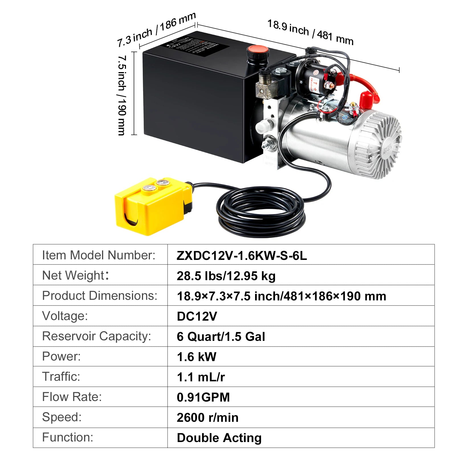 SucceBuy hydraulinen pumppu 4-20 kvartin dump-perävaunun pumppu, kaksoisvoittonen dump-perävaunun pumppu, DC 12V hydrauliikkayksikkö autonostoon