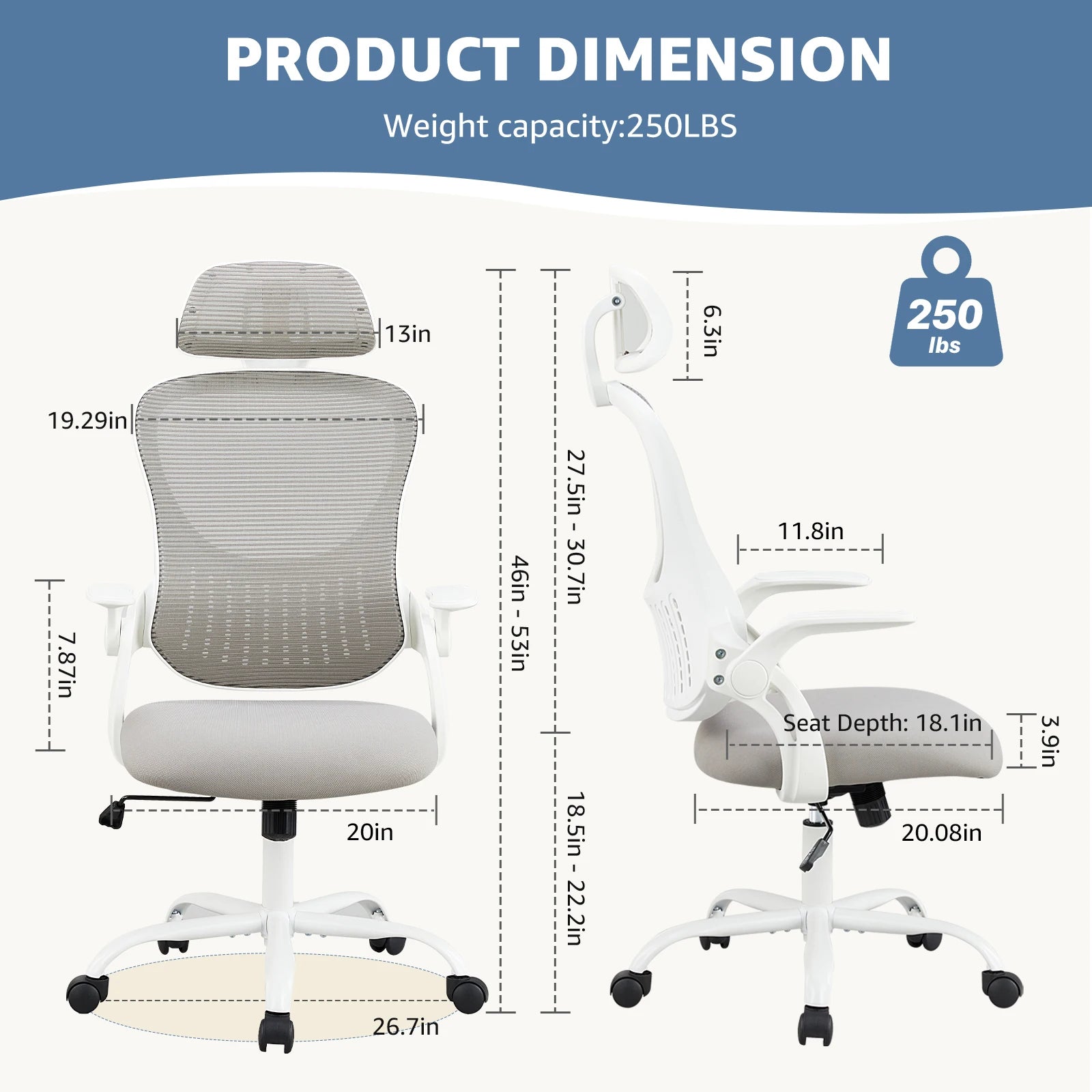 Ergonomic Mesh Office Chair with Lumbar Support, Headrest & Flip Arms