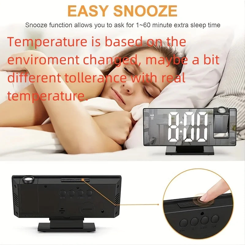 Projection alarm clock multifunction Intelligent luminous clock Bedroom large screen digital clock 180℃ back and celling projec