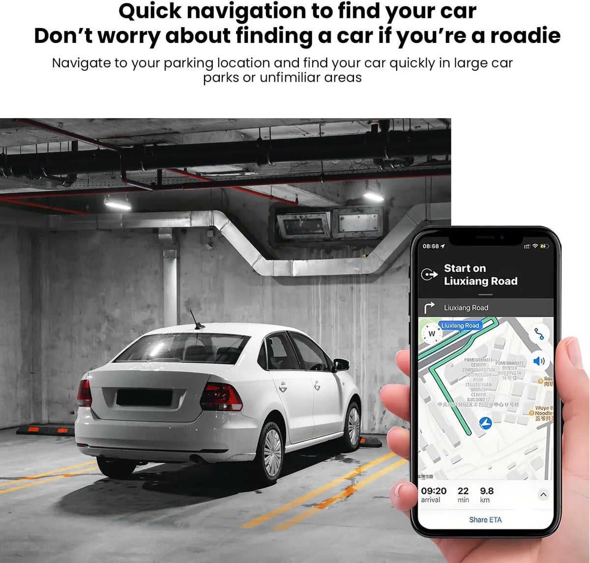33W Car GPS Locator Tracker with USB Type-C QC3.0 Fast Charging – Works with Apple Find My App, Google & Android