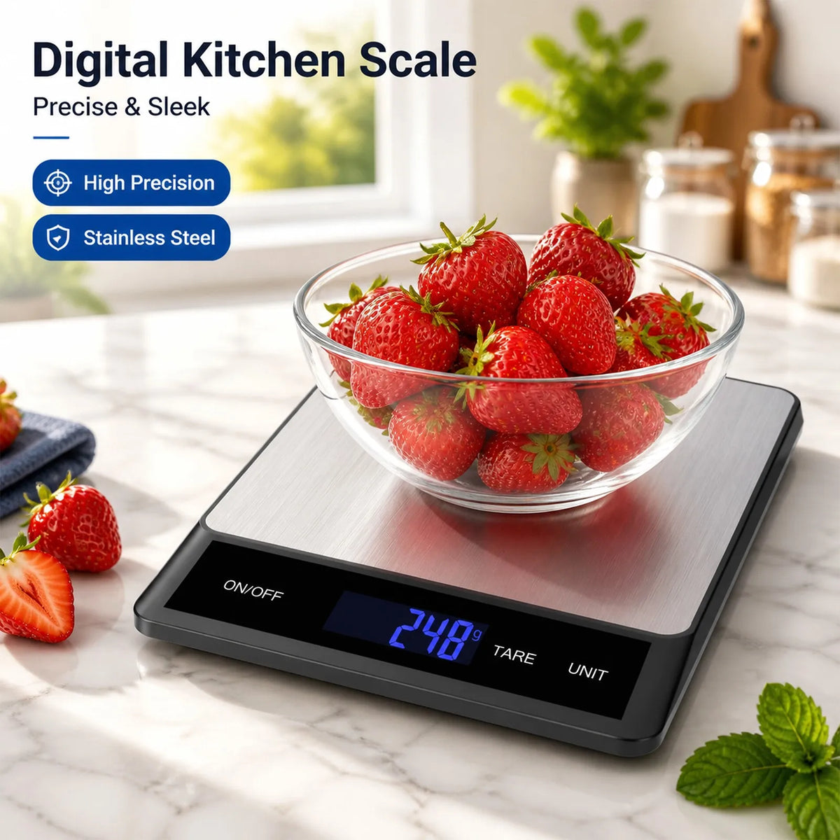 Waterproof Digital Kitchen Scale 10kg 1g with LCD Backlit Display