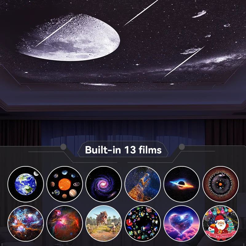 13-v-1 galaxijný projektor nočného svetla s rotujúcou hviezdnou projekciou